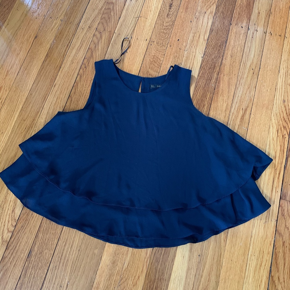 Zara Basic Navy cropped tiered tank